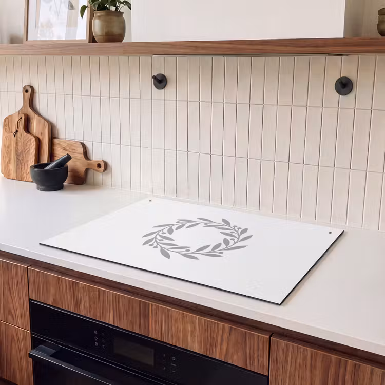 Inductie beschermer en spatscherm (2in1) - Krans - Bladeren - Natuur - Minimalistisch - Grijs — 3
