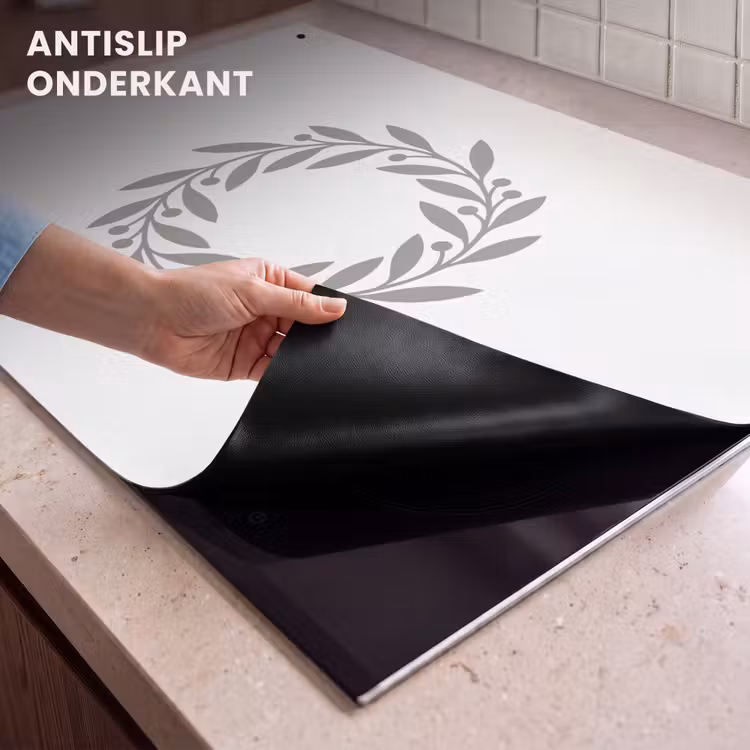 Inductie beschermer en spatscherm (2in1) - Krans - Bladeren - Natuur - Minimalistisch - Grijs — 4
