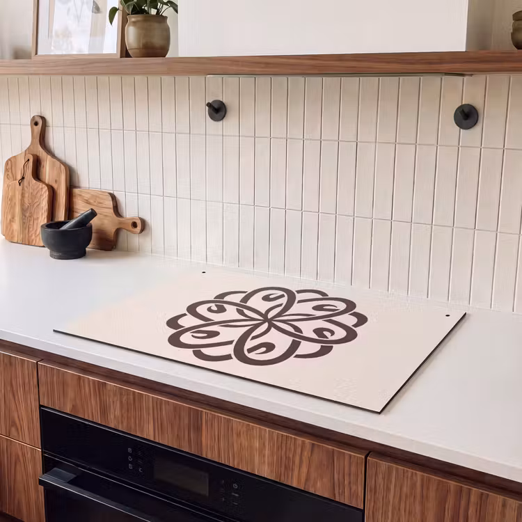 Inductie beschermer en spatscherm (2in1) - Patroon - Knoop - Abstract - Modern - Bruin — 3