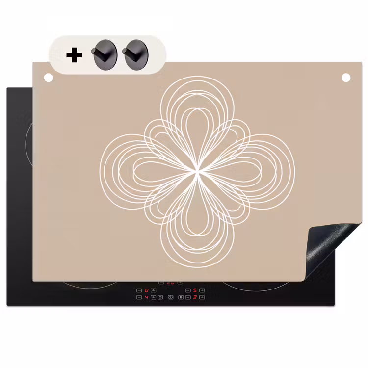 Inductie beschermer en spatscherm (2in1) - Patroon - Lijnen - Abstract - Minimalistisch - Beige — 1