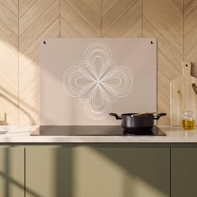 Inductie beschermer en spatscherm (2in1) - Patroon - Lijnen - Abstract - Minimalistisch - Beige — 2