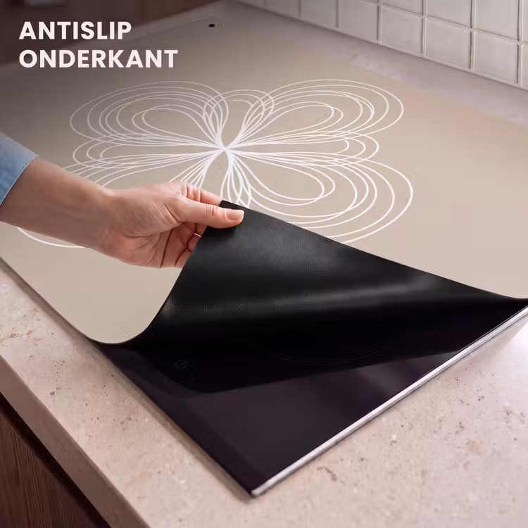 Inductie beschermer en spatscherm (2in1) - Patroon - Lijnen - Abstract - Minimalistisch - Beige — 4