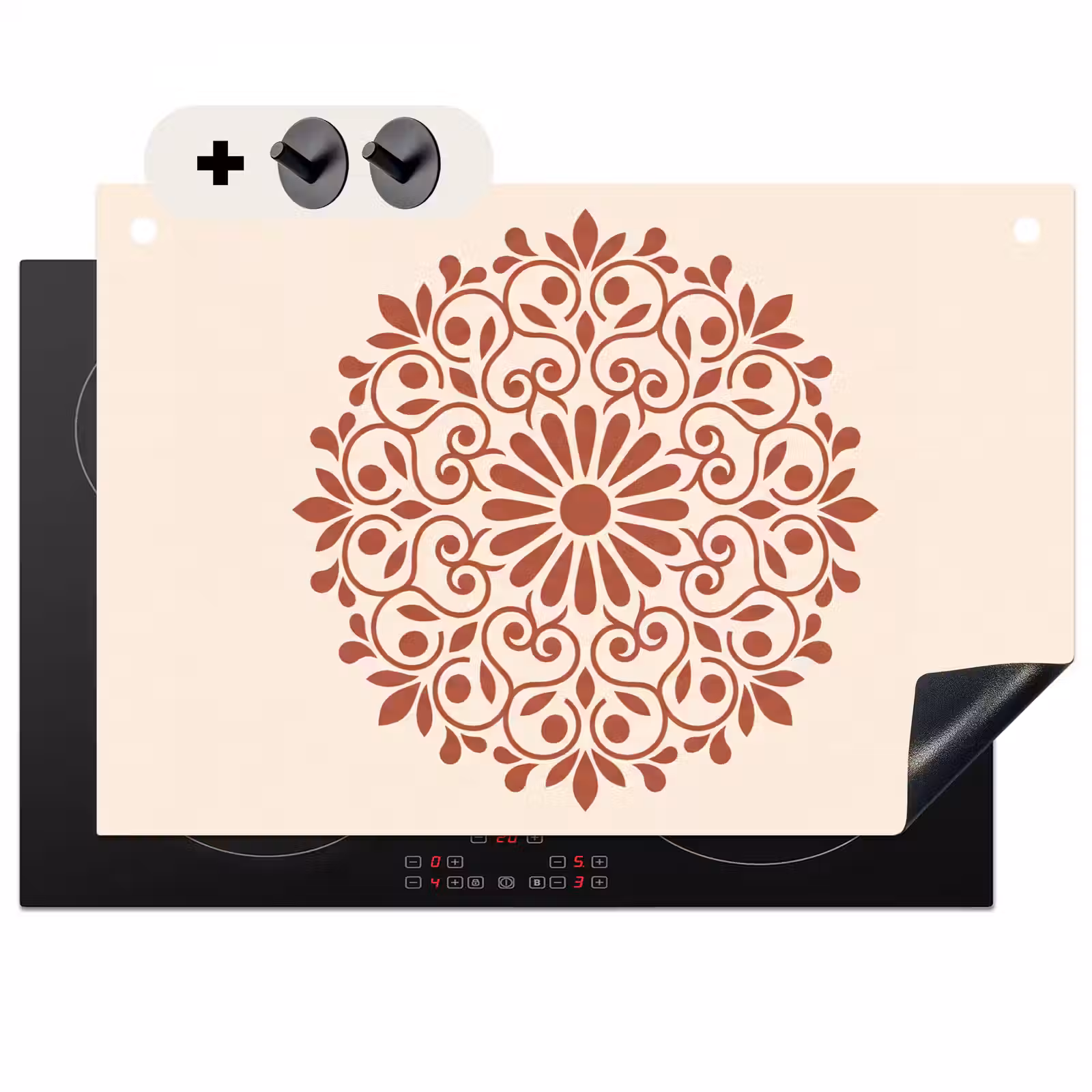 Inductie beschermer en spatscherm (2in1) - Decoratie - Cirkel - Symmetrisch - Modern - Roodbruin — 1