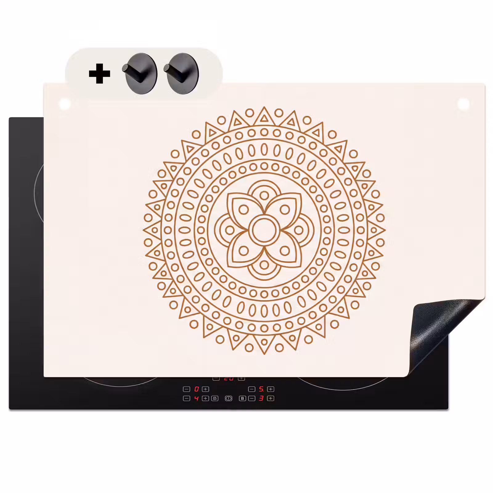 Inductie beschermer en spatscherm (2in1) - Mandala - Geometrisch - Abstract - Oosters - Bruin — 1