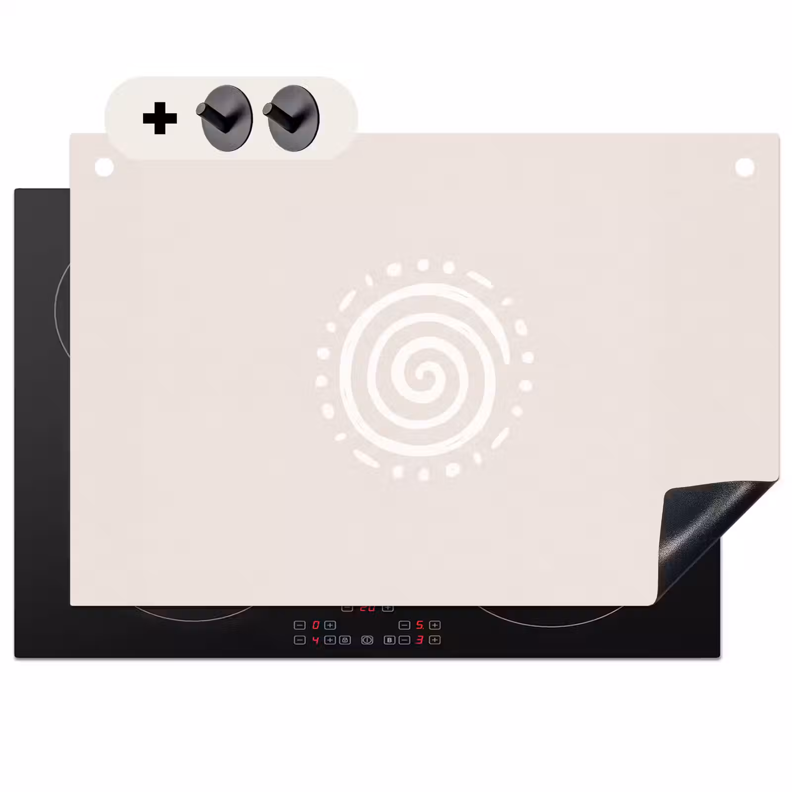 Inductie beschermer en spatscherm (2in1) - Symbool - Spiraal - Abstract - Minimalistisch - Beige — 1