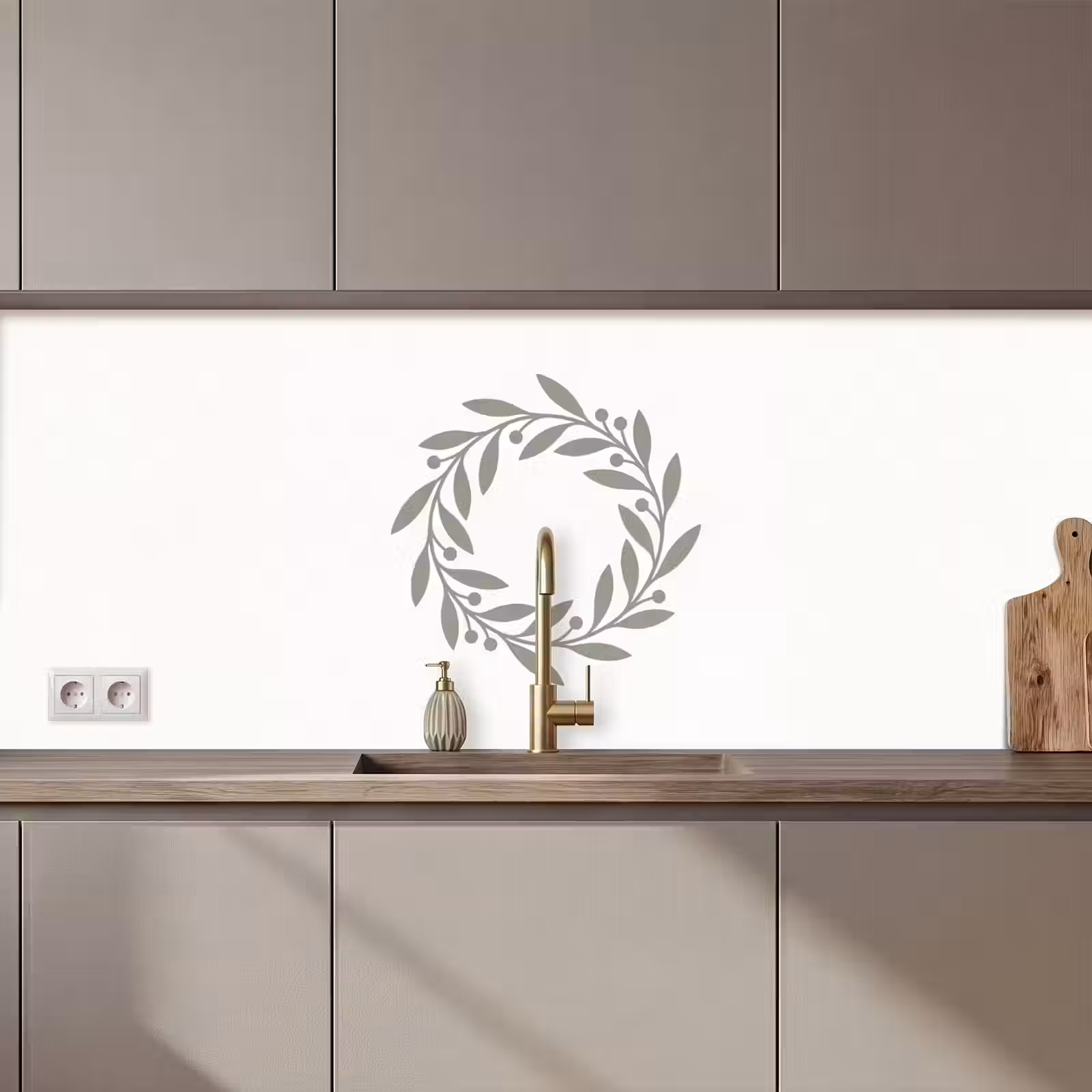 Keuken achterwand - Krans - Bladeren - Natuur - Minimalistisch - Grijs — 1