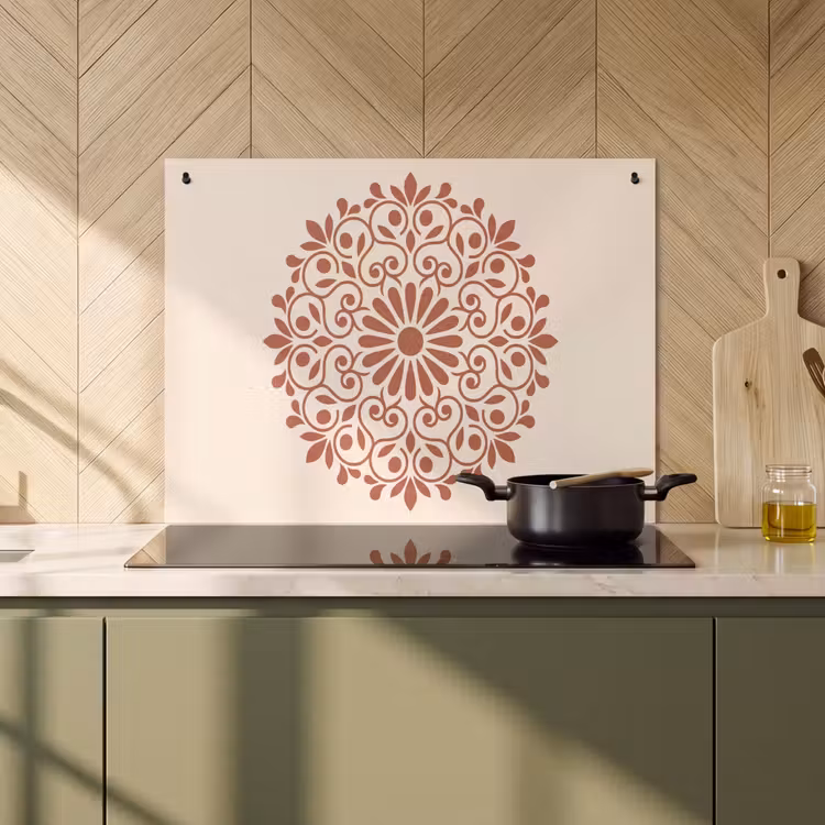 Inductie beschermer en spatscherm (2in1) - Decoratie - Cirkel - Symmetrisch - Modern - Roodbruin — 2