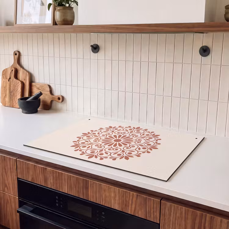 Inductie beschermer en spatscherm (2in1) - Decoratie - Cirkel - Symmetrisch - Modern - Roodbruin — 3