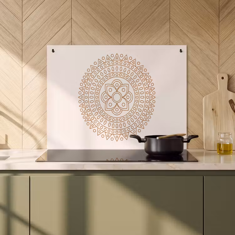 Inductie beschermer en spatscherm (2in1) - Mandala - Geometrisch - Abstract - Oosters - Bruin — 2