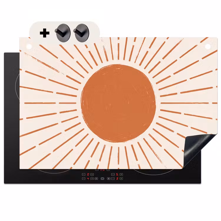 Inductie beschermer en spatscherm (2in1) - Zon - Stralen - Abstract - Terracotta - Modern — 1