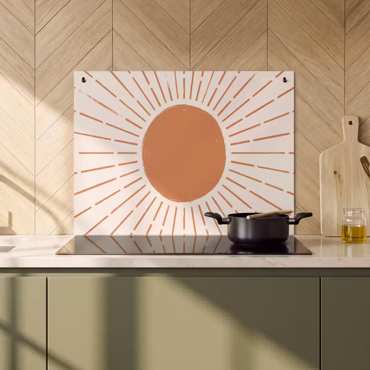 Inductie beschermer en spatscherm (2in1) - Zon - Stralen - Abstract - Terracotta - Modern — 2
