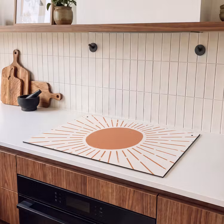 Inductie beschermer en spatscherm (2in1) - Zon - Stralen - Abstract - Terracotta - Modern — 3