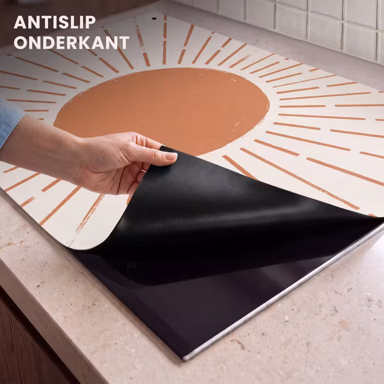 Inductie beschermer en spatscherm (2in1) - Zon - Stralen - Abstract - Terracotta - Modern — 4
