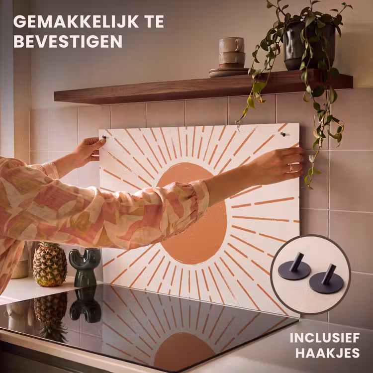 Inductie beschermer en spatscherm (2in1) - Zon - Stralen - Abstract - Terracotta - Modern — 7
