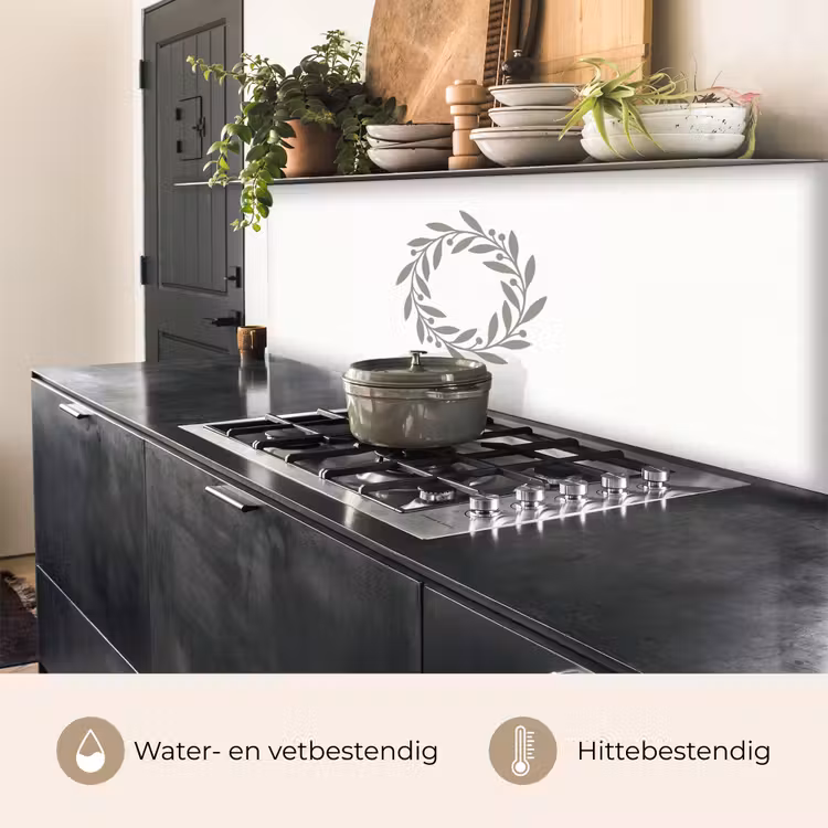 Keuken achterwand - Krans - Bladeren - Natuur - Minimalistisch - Grijs — 3