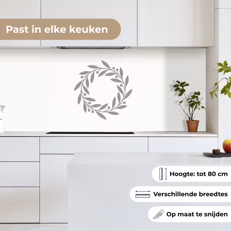 Keuken achterwand - Krans - Bladeren - Natuur - Minimalistisch - Grijs — 4