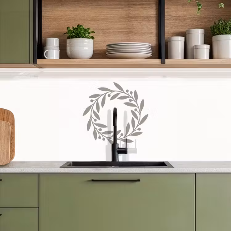 Keuken achterwand - Krans - Bladeren - Natuur - Minimalistisch - Grijs — 5