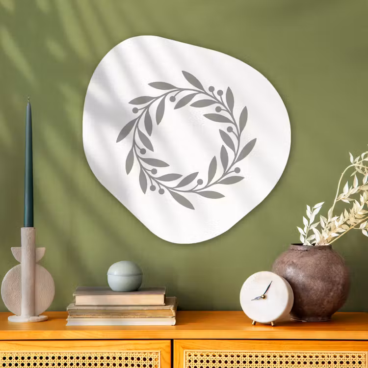 Organische schilderij - Aluminium - Krans - Bladeren - Natuur - Minimalistisch - Grijs — 2