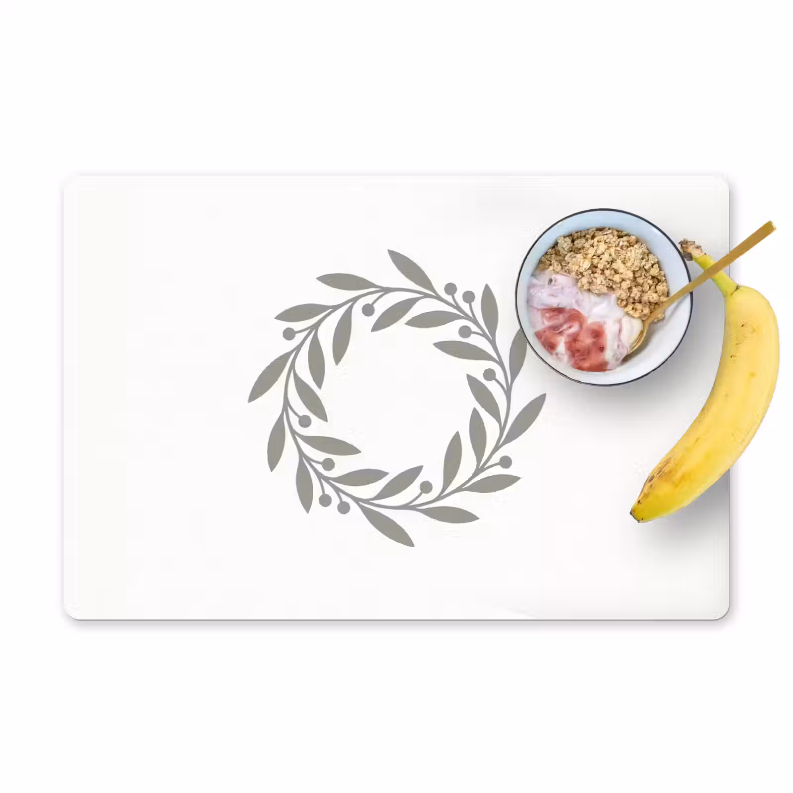 Placemat - 6 stuks - Krans - Bladeren - Natuur - Minimalistisch - Grijs — 1