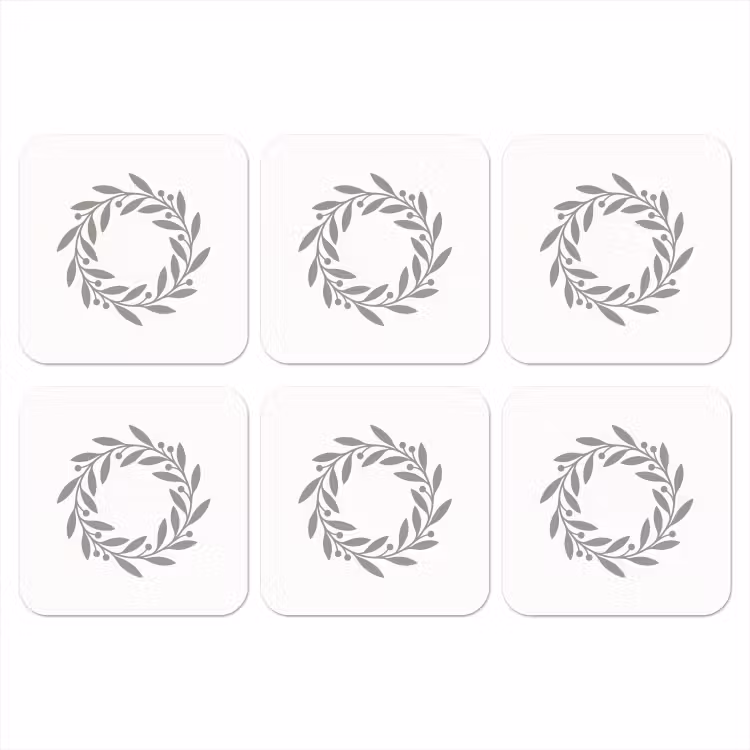 Onderzetter​ - Krans - Bladeren - Natuur - Minimalistisch - Grijs — 1