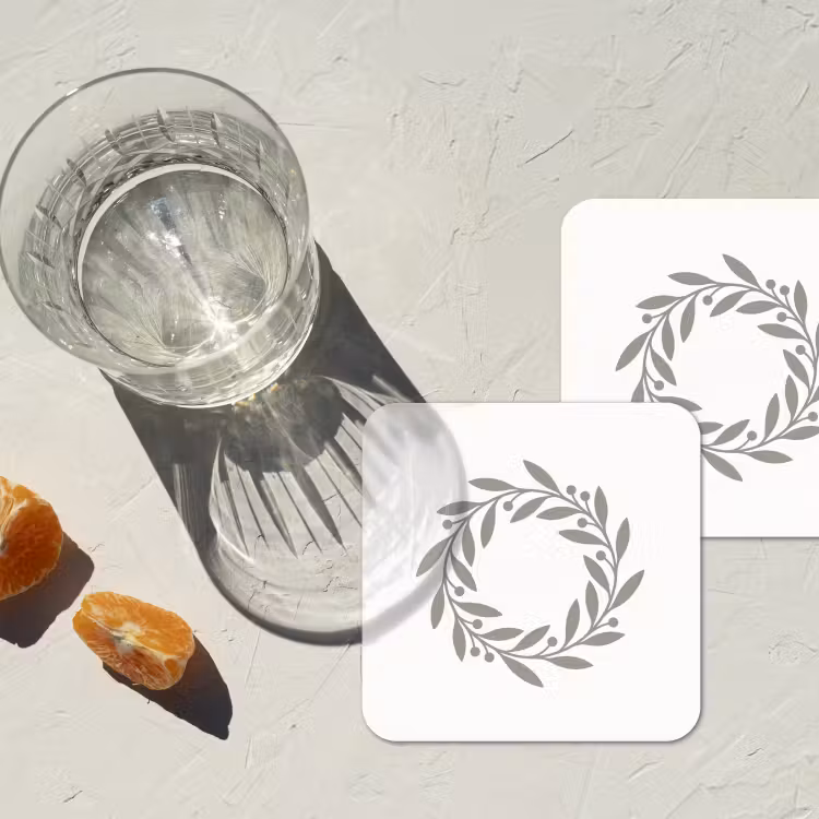 Onderzetter​ - Krans - Bladeren - Natuur - Minimalistisch - Grijs — 2