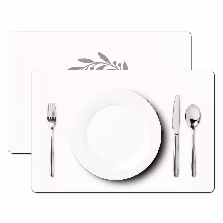 Placemat - 6 stuks - Krans - Bladeren - Natuur - Minimalistisch - Grijs — 2