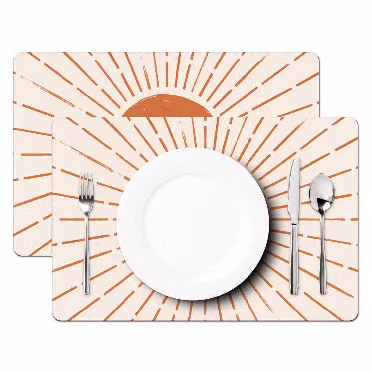 Placemat - 6 stuks - Zon - Stralen - Abstract - Terracotta - Modern — 2