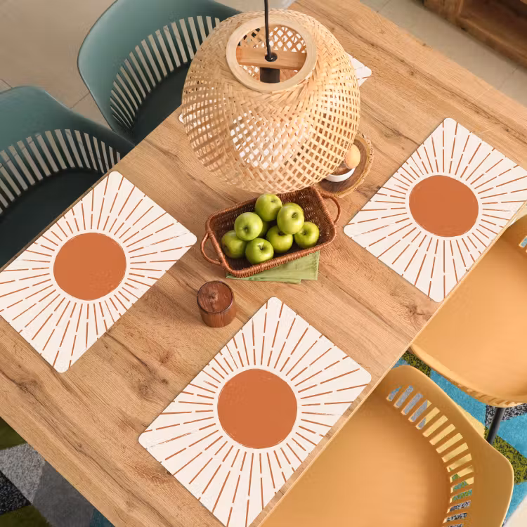 Placemat - 6 stuks - Zon - Stralen - Abstract - Terracotta - Modern — 6