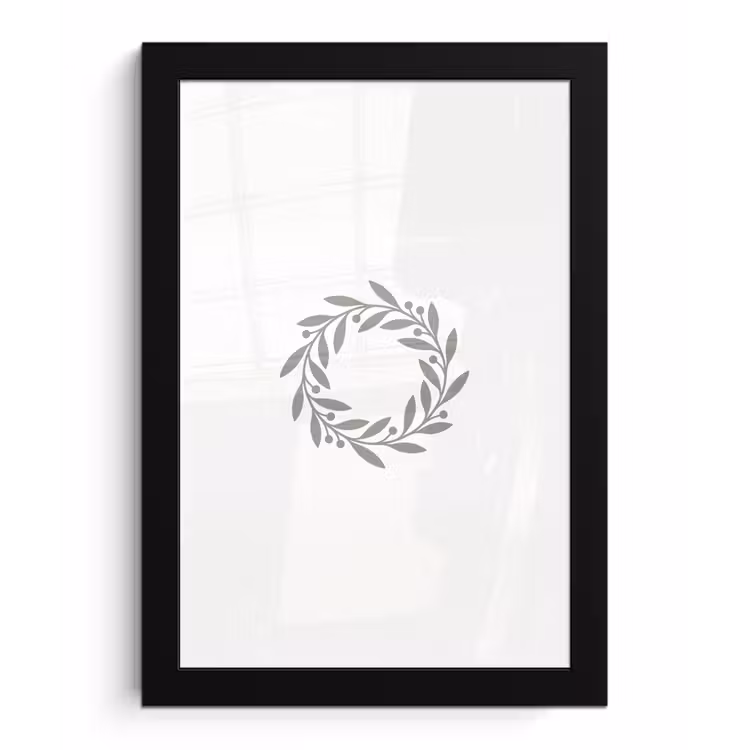 Poster met lijst - Krans - Bladeren - Natuur - Minimalistisch - Grijs — 1