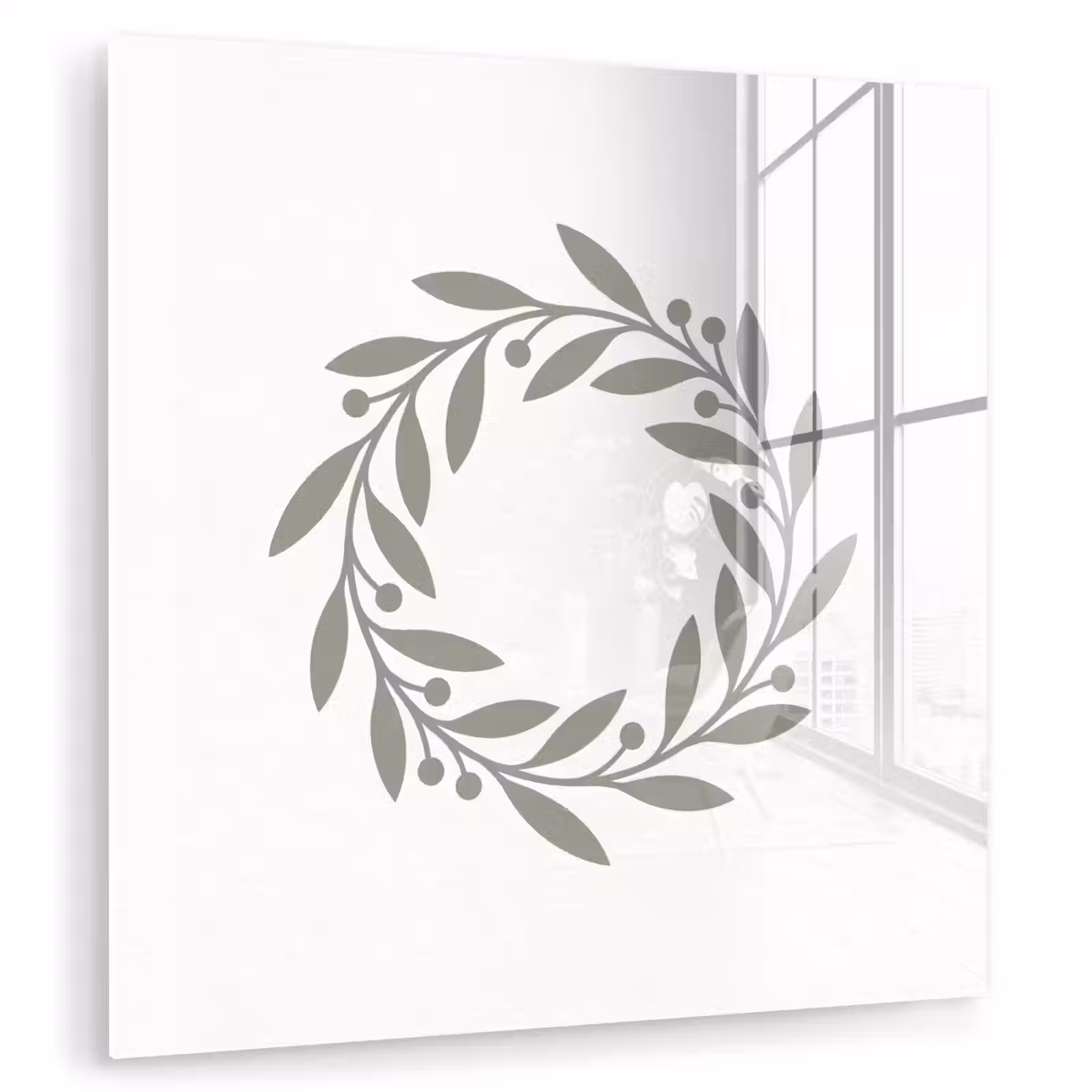 Glas schilderij - Krans - Bladeren - Natuur - Minimalistisch - Grijs — 1