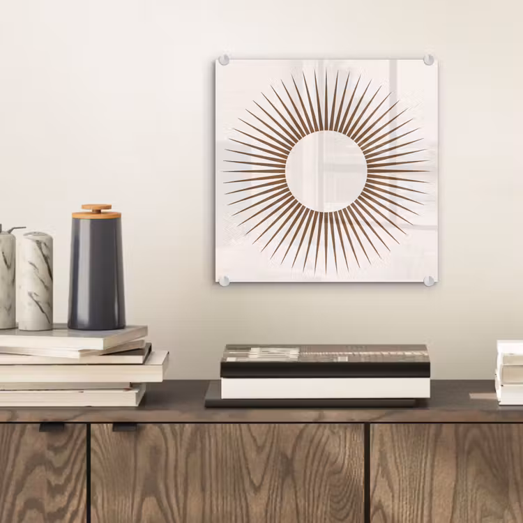 Glas schilderij - Abstract - Zon - Symbool - Modern - Beige — 2