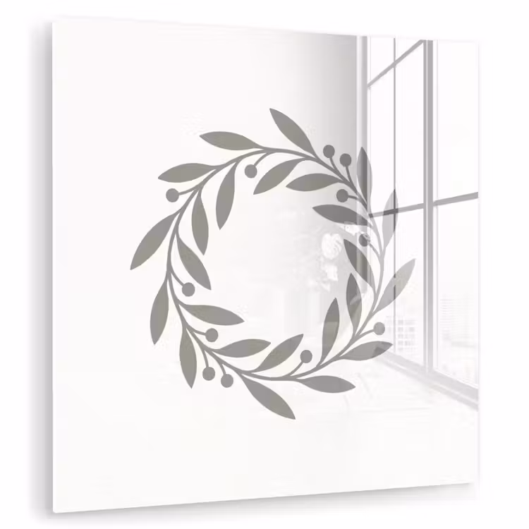 Glas schilderij - Krans - Bladeren - Natuur - Minimalistisch - Grijs — 1