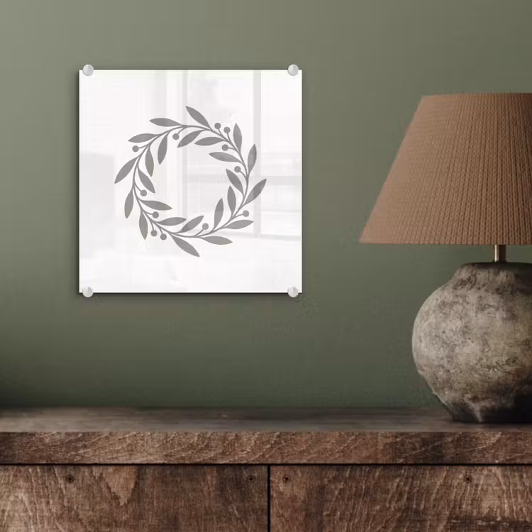 Glas schilderij - Krans - Bladeren - Natuur - Minimalistisch - Grijs — 4