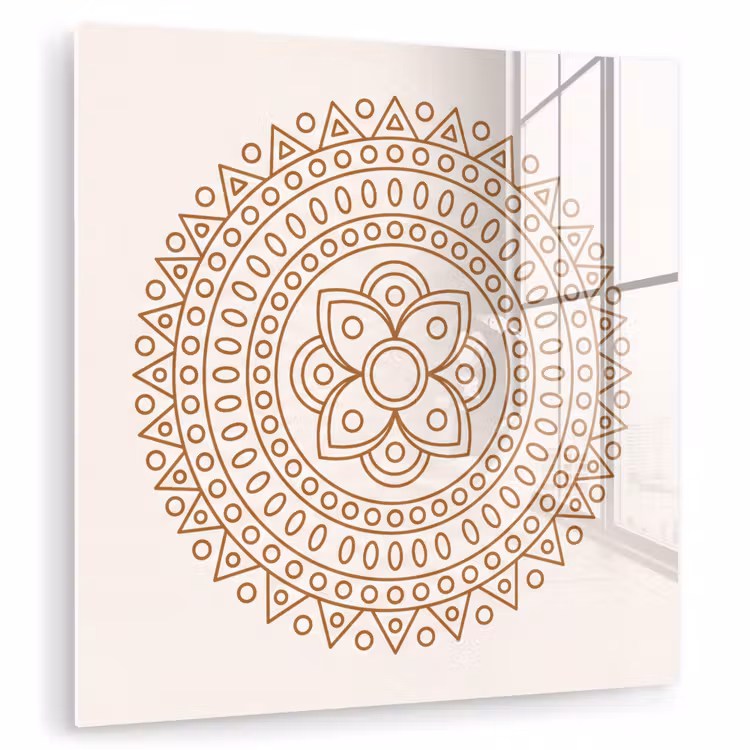 Glas schilderij - Mandala - Geometrisch - Abstract - Oosters - Bruin — 1