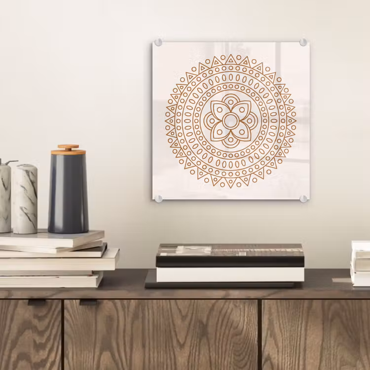 Glas schilderij - Mandala - Geometrisch - Abstract - Oosters - Bruin — 2
