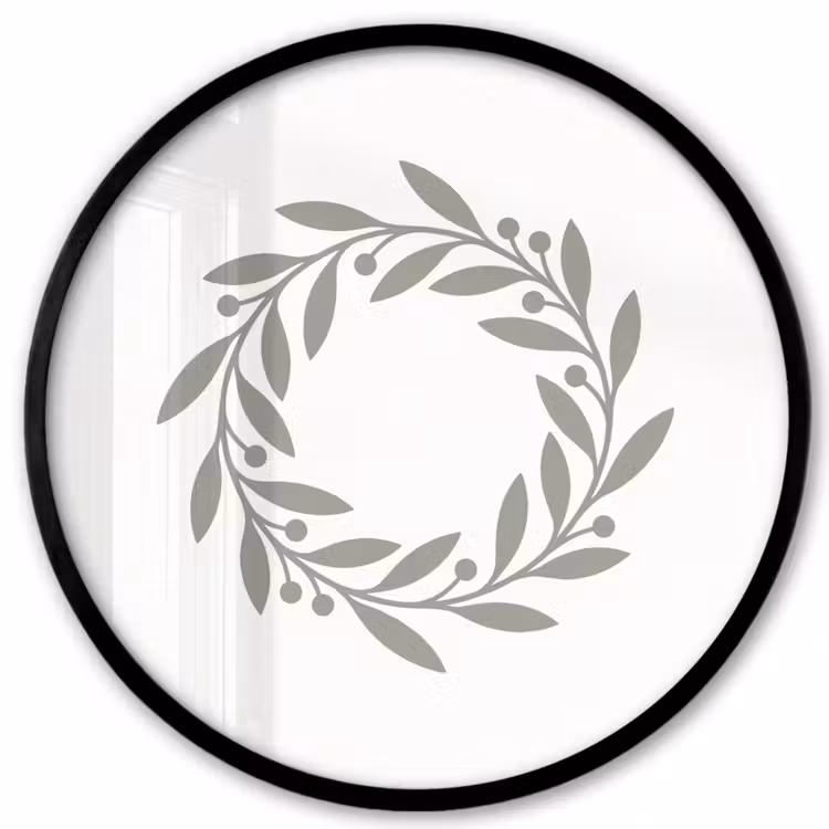 Ronde fotolijst - Krans - Bladeren - Natuur - Minimalistisch - Grijs — 1