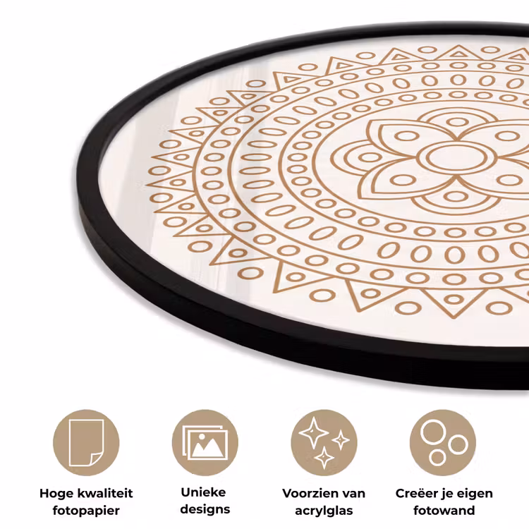 Ronde fotolijst - Mandala - Geometrisch - Abstract - Oosters - Bruin — 2