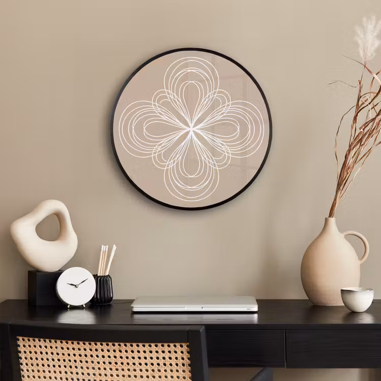 Ronde fotolijst - Patroon - Lijnen - Abstract - Minimalistisch - Beige — 3