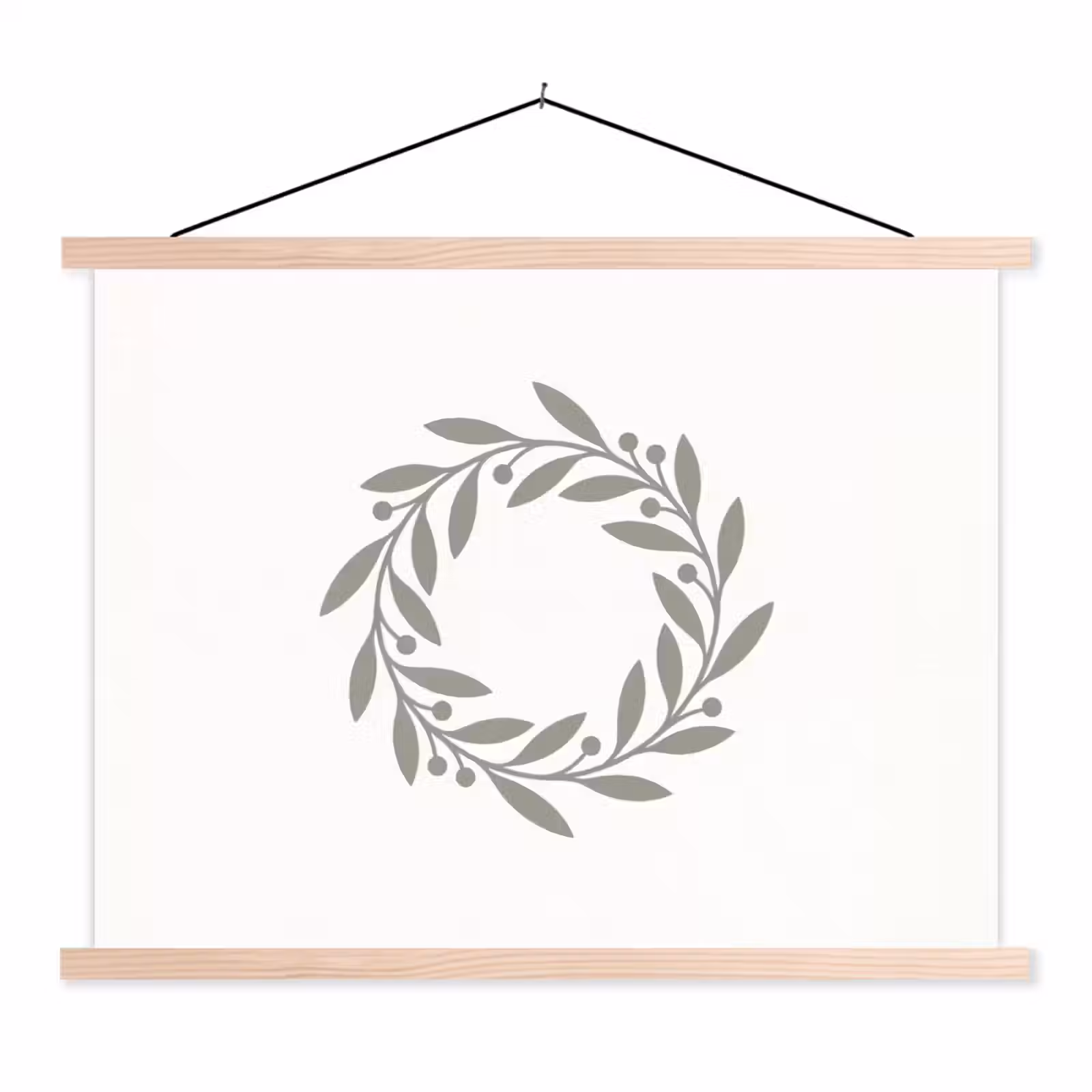 Schoolplaat - Krans - Bladeren - Natuur - Minimalistisch - Grijs — 1