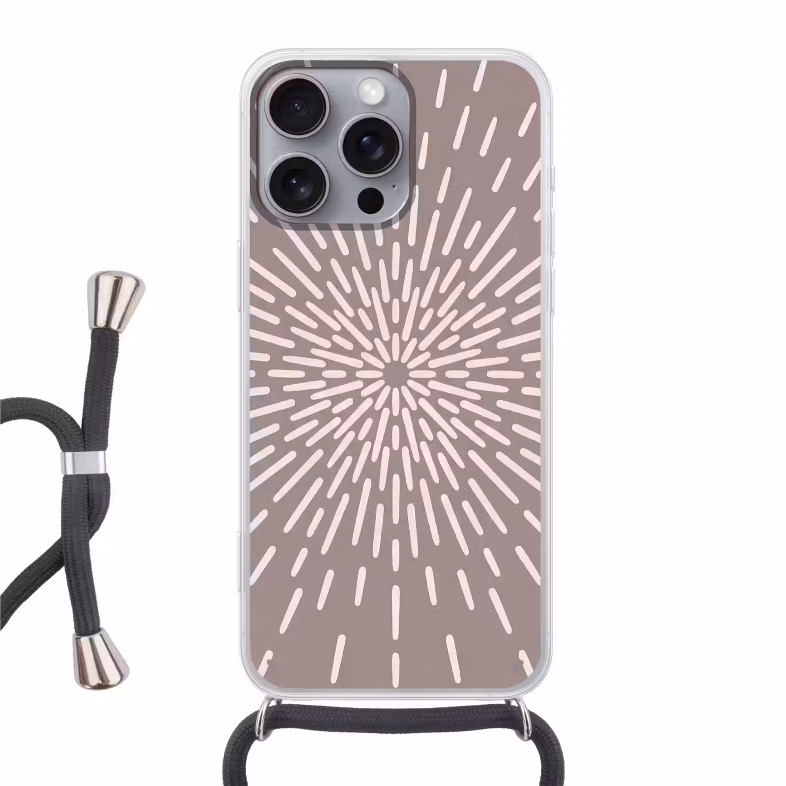 Telefoonhoesje met koord - Patroon - Stralen - Abstract - Modern - Grijs — 1