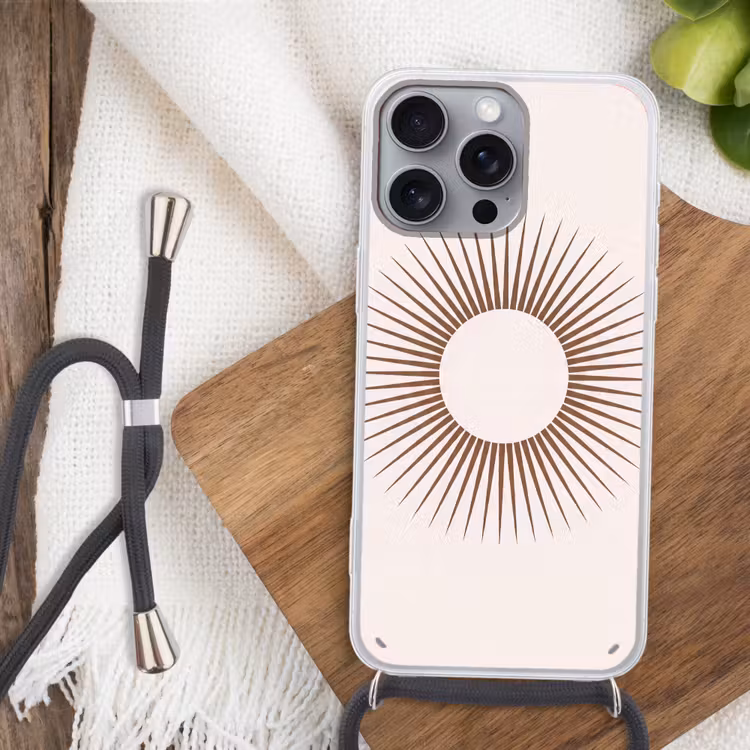 Telefoonhoesje met koord - Abstract - Zon - Symbool - Modern - Beige — 3