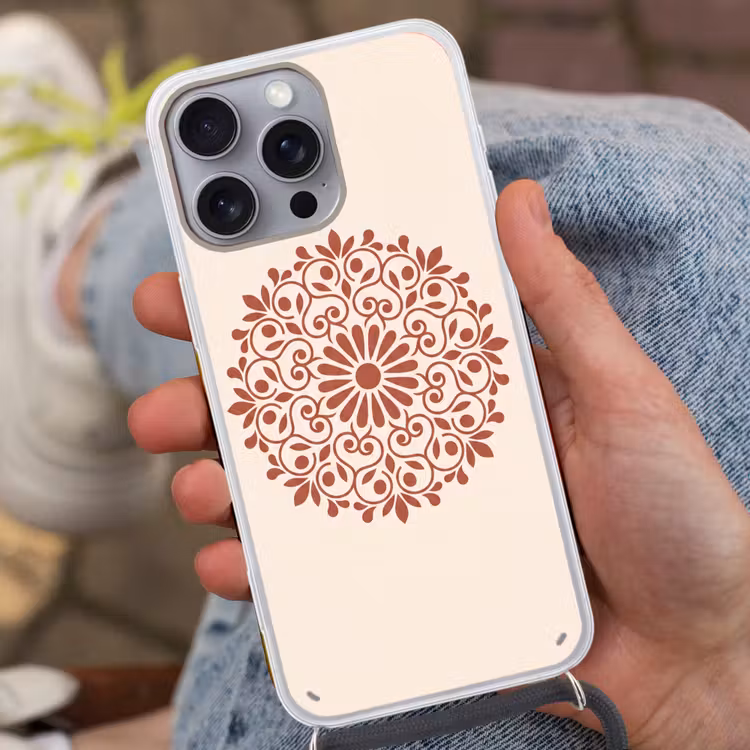 Telefoonhoesje met koord - Decoratie - Cirkel - Symmetrisch - Modern - Roodbruin — 2