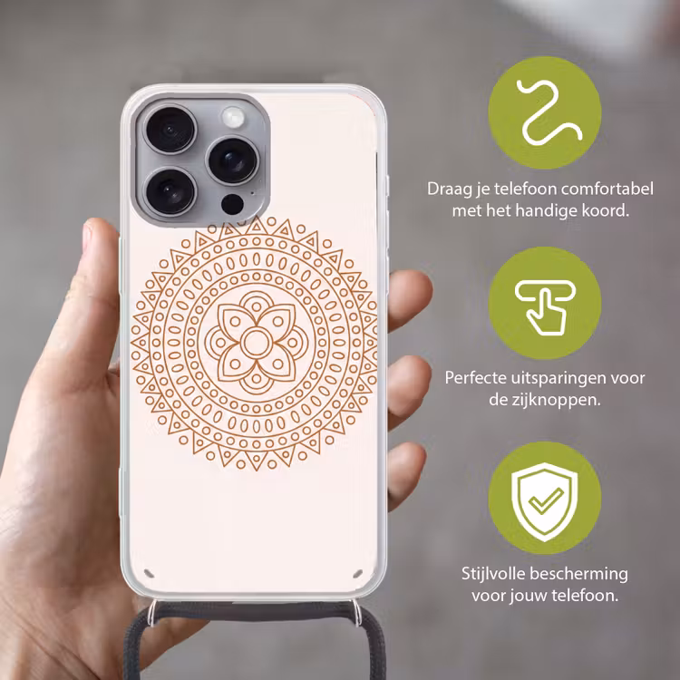 Telefoonhoesje met koord - Mandala - Geometrisch - Abstract - Oosters - Bruin — 4