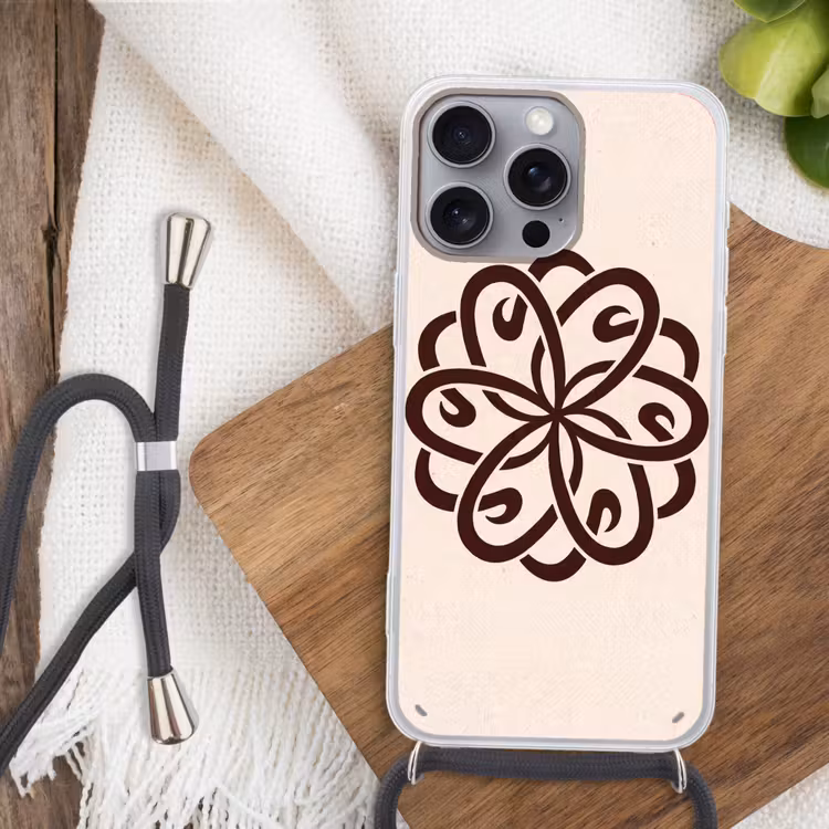 Telefoonhoesje met koord - Patroon - Knoop - Abstract - Modern - Bruin — 3