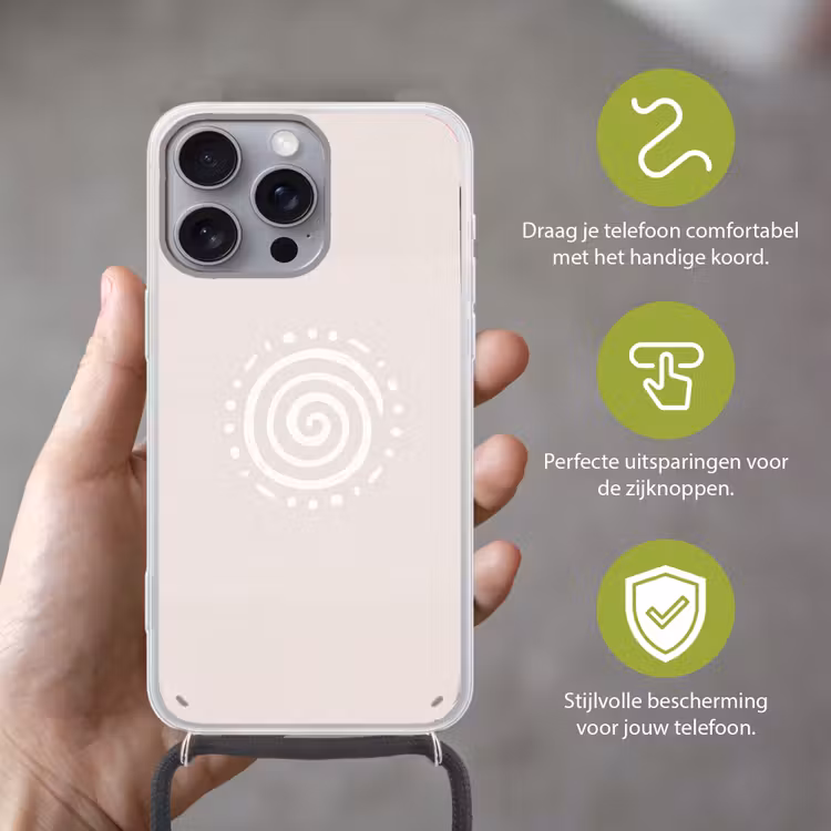 Telefoonhoesje met koord - Symbool - Spiraal - Abstract - Minimalistisch - Beige — 4