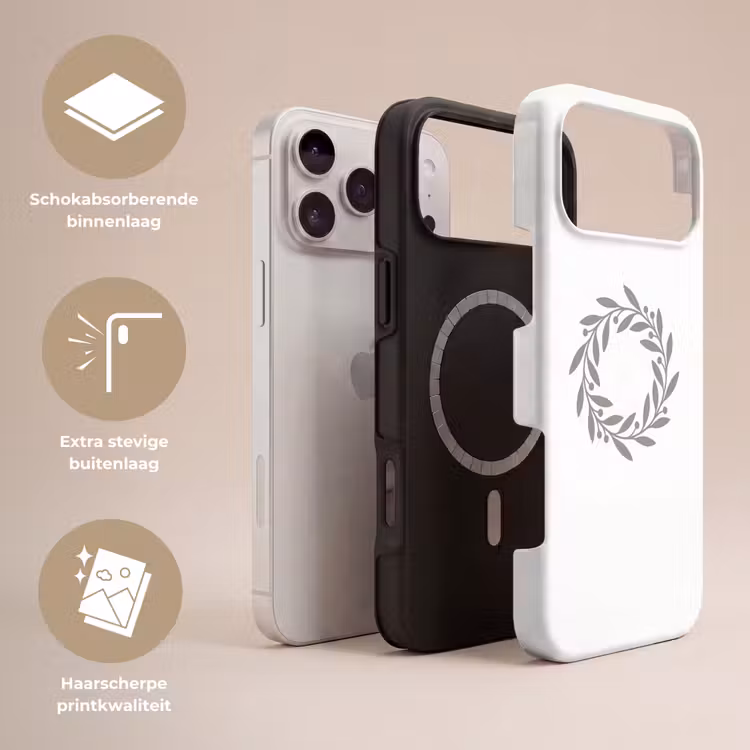 Telefoonhoesje Toughcase - Krans - Bladeren - Natuur - Minimalistisch - Grijs — 3