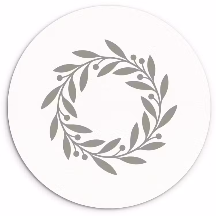 Wandcirkel - Glas - Krans - Bladeren - Natuur - Minimalistisch - Grijs — 1