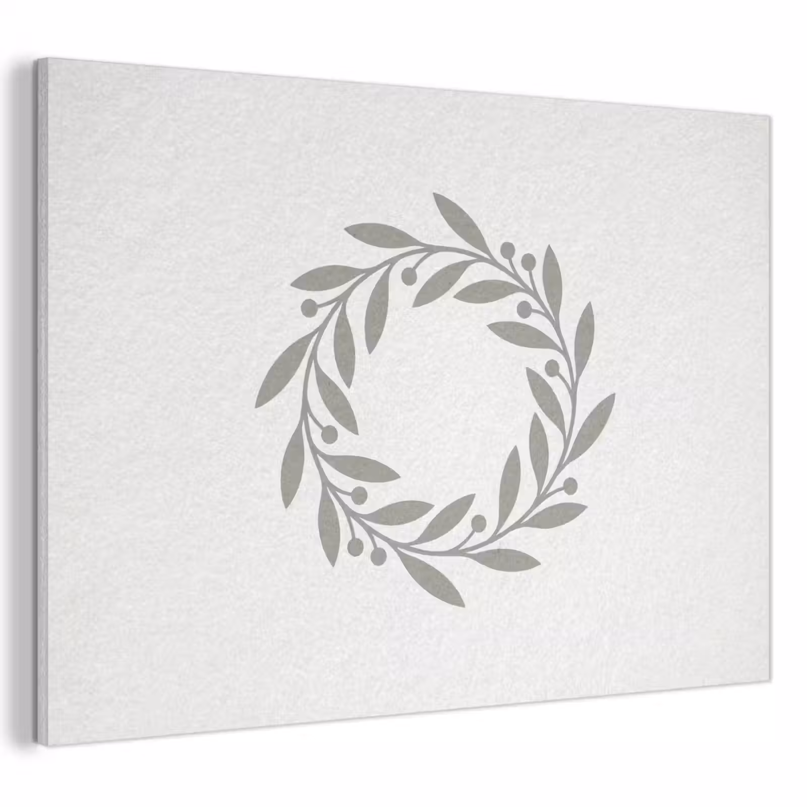 Akoestisch schilderij - Krans - Bladeren - Natuur - Minimalistisch - Grijs — 1
