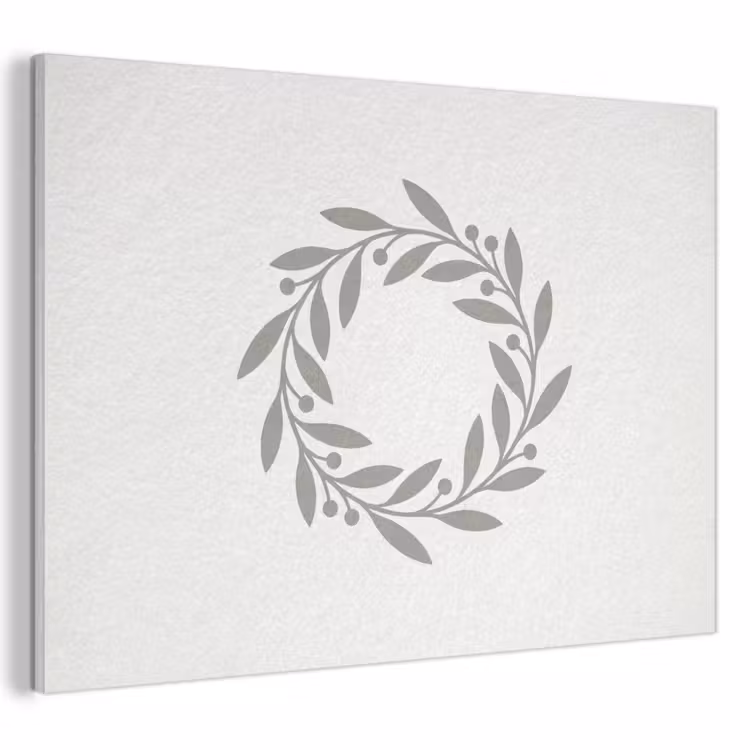 Akoestisch schilderij - Krans - Bladeren - Natuur - Minimalistisch - Grijs — 1