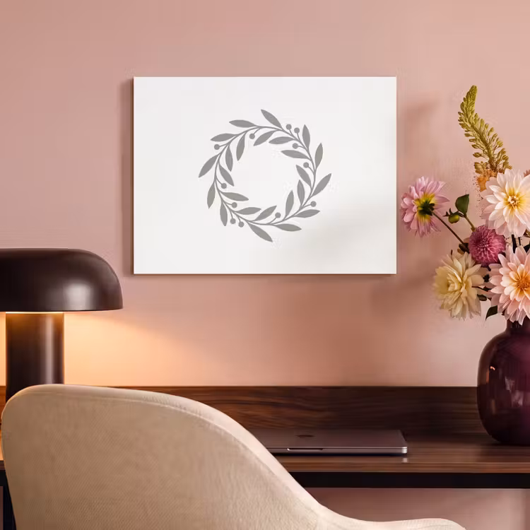 Akoestisch schilderij - Krans - Bladeren - Natuur - Minimalistisch - Grijs — 6